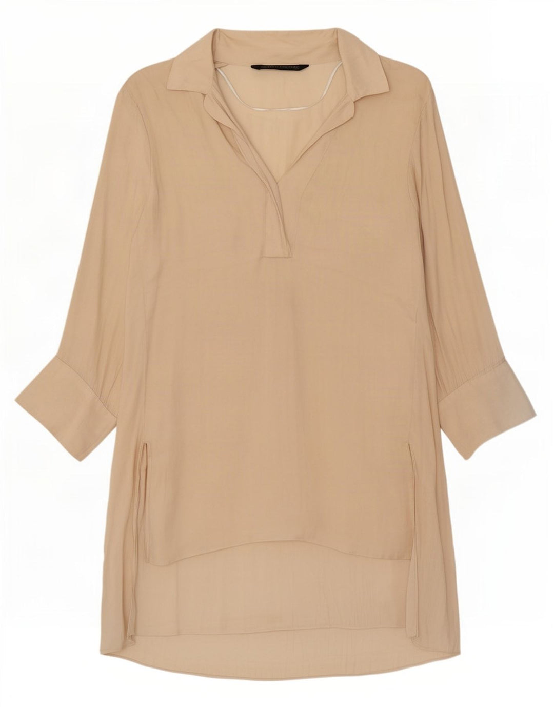 Abito chemisier oversize a maniche lunghe da donna Zara UK 10 piccolo poliestere beige
