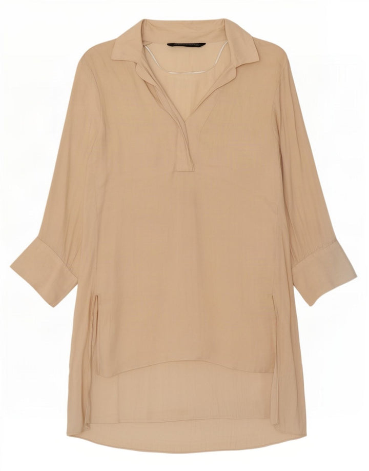 Abito chemisier oversize a maniche lunghe da donna Zara UK 10 piccolo poliestere beige