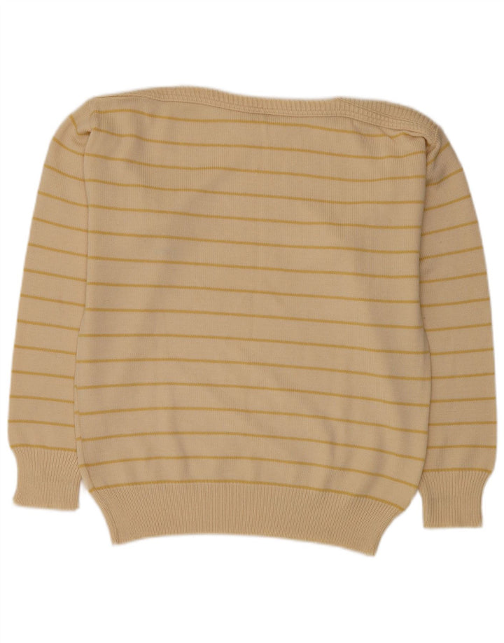 Maglione vintage da uomo con scollo a barca in poliacrilico a righe beige medio