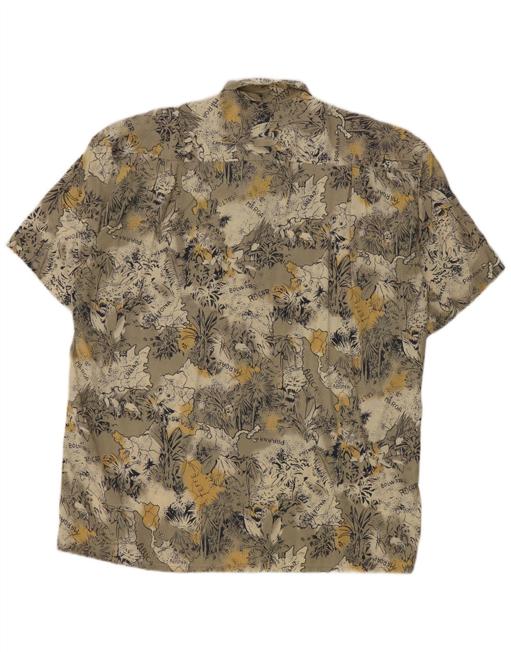 Camicia a maniche corte vintage da uomo con motivo astratto, grande grigia