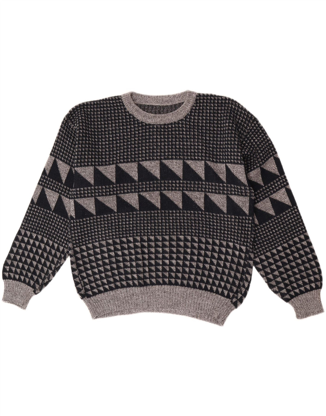 Maglione maglione girocollo da uomo vintage grande grigio geometrico