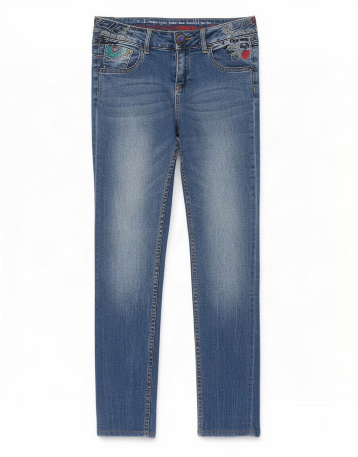 Desigual Donna Graphic Slim Jeans W30 L27 Blu Poliestere