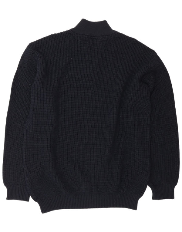 Amerigo Vespucci Maglione da uomo con zip e collo XL in lana merino blu navy