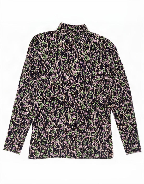 Marks & Spencer Womens Top Long Sleeve UK 12 Medium Navy Blue Floral Cotton