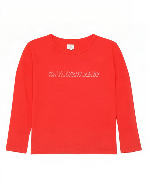 Top grafico da donna Calvin Klein manica lunga UK 10 piccolo cotone rosso