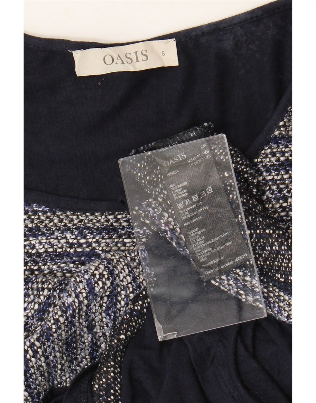 Top da donna a maniche lunghe Oasis UK 10 piccolo poliestere a righe blu navy