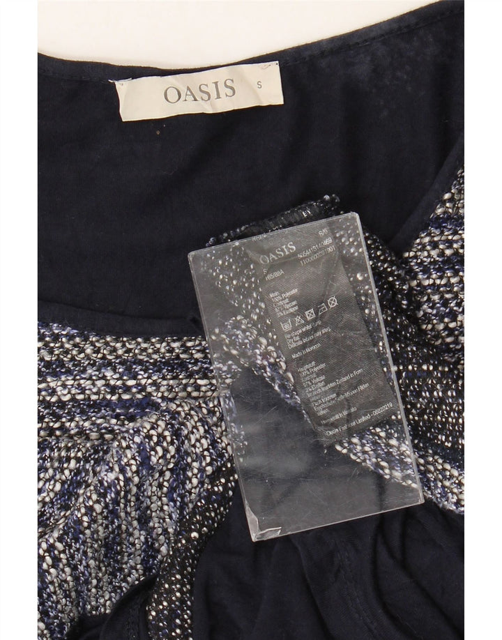 Top da donna a maniche lunghe Oasis UK 10 piccolo poliestere a righe blu navy