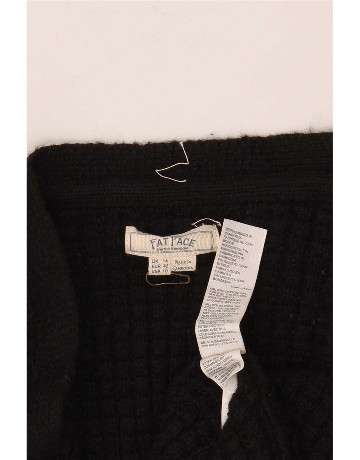 Maglione cardigan aperto corto oversize da donna Fat Face UK 14 grande nero
