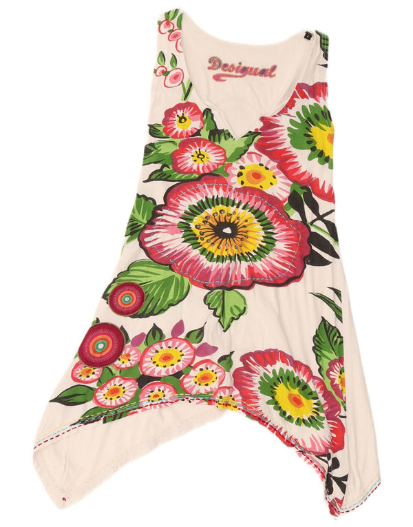Desigual Womens Graphic Asymmetric Tunica Top UK 14 Large White Floral