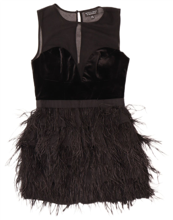 Abito Charleston senza maniche da donna Warehouse UK 10 piccolo poliestere nero