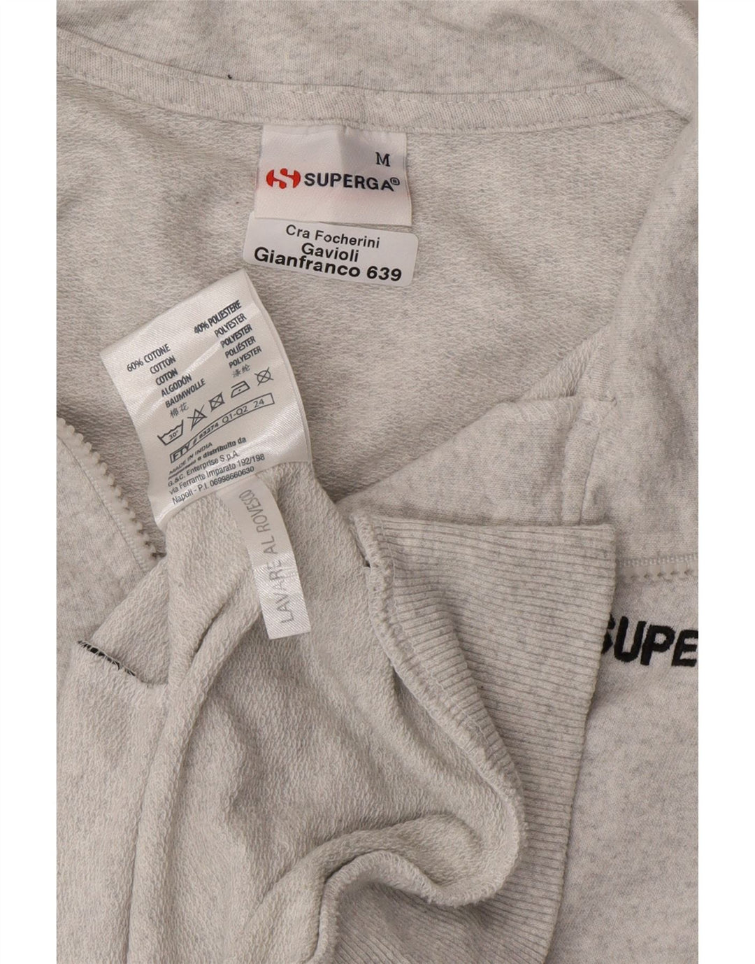 SUPERGA Womens Tracksuit Top Jacket UK 14 Medium Grey Cotton