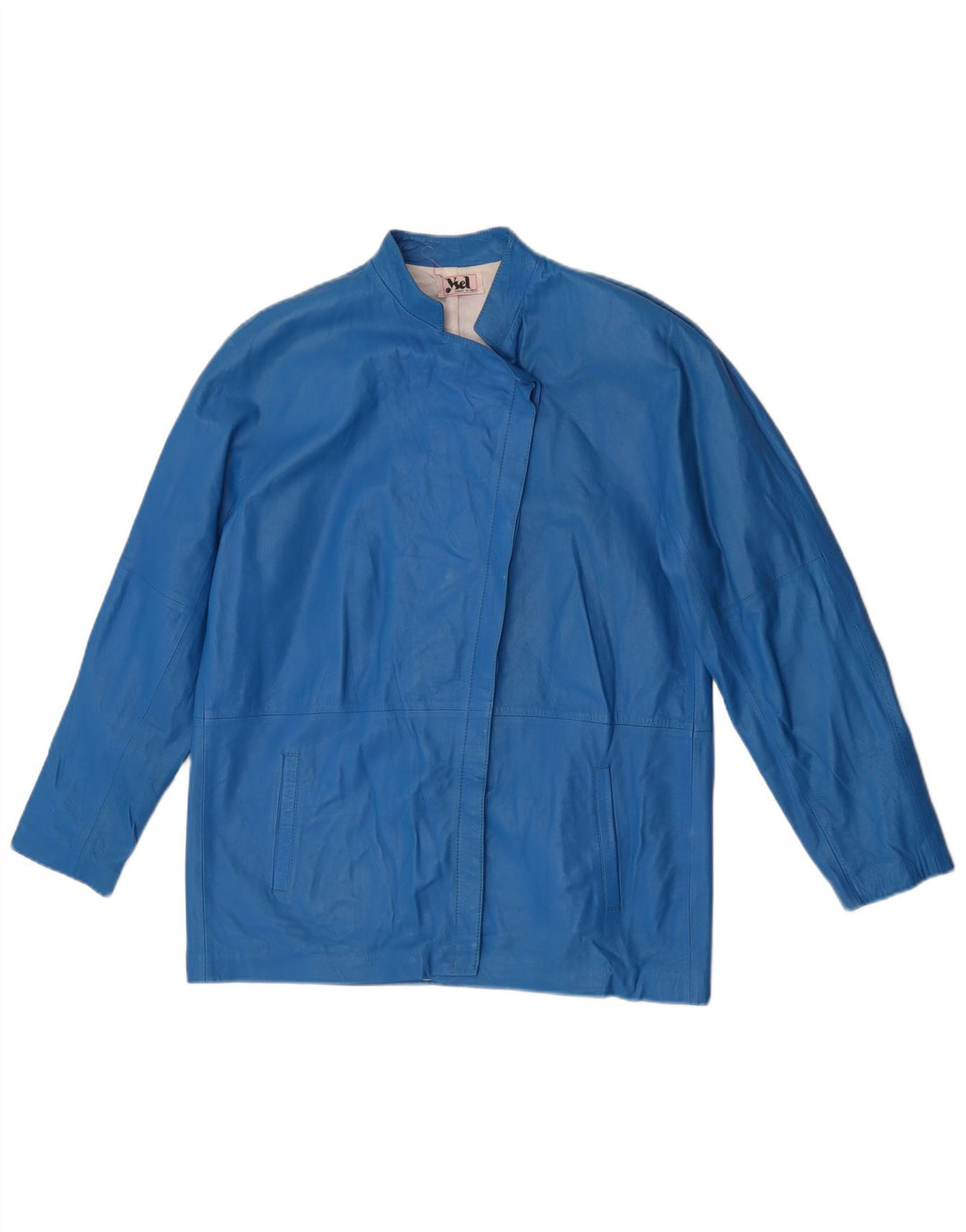 Giacca in pelle vintage da donna IT 46 grande blu
