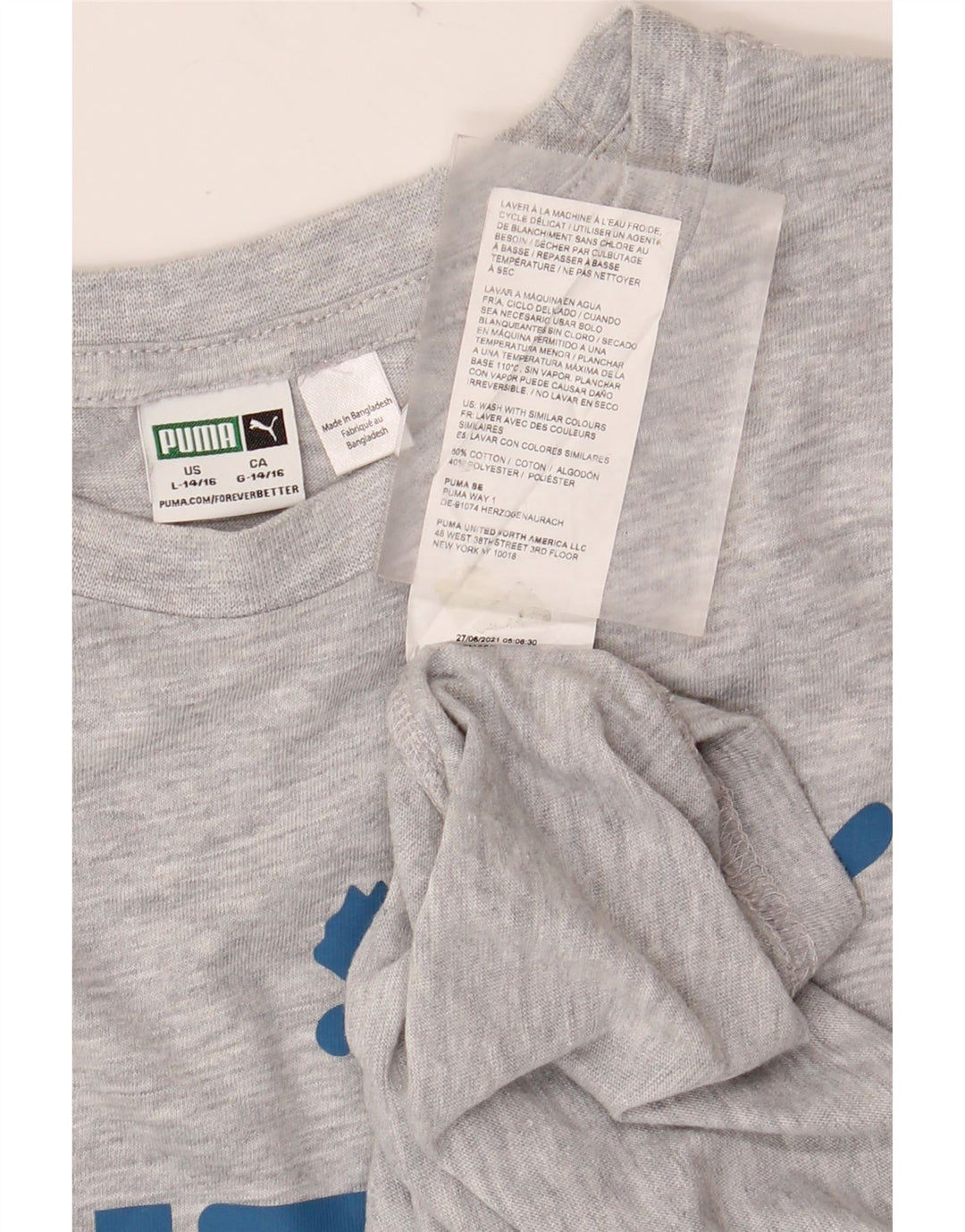 T-shirt grafica PUMA da bambino 13-14 anni, grande, in cotone grigio