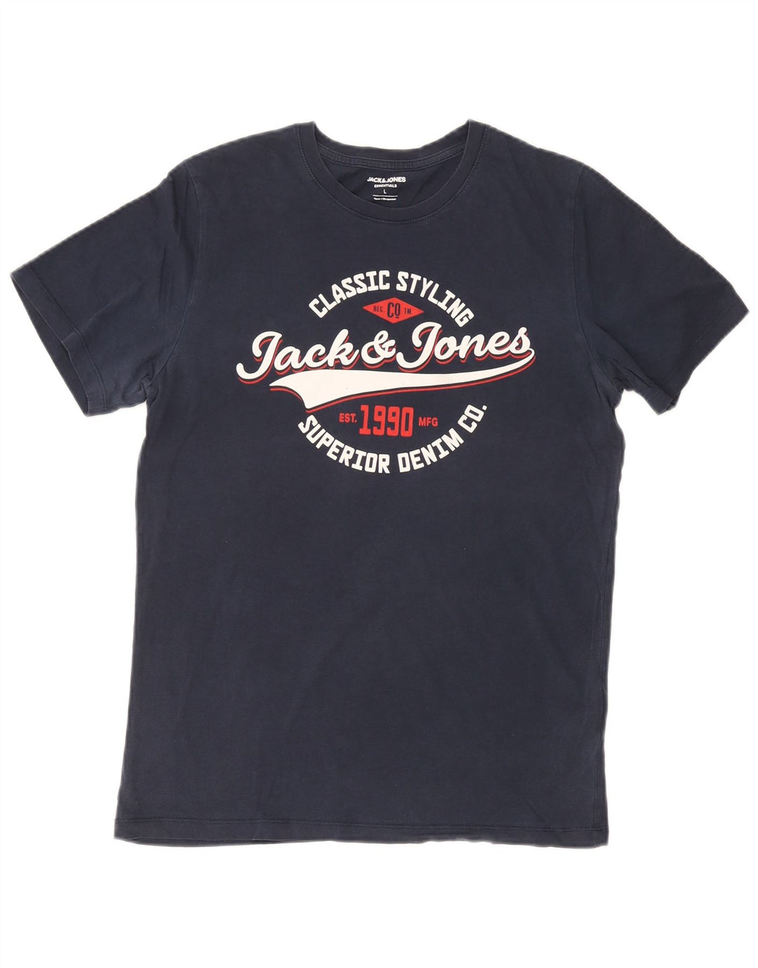 T-shirt grafica da uomo Jack & Jones Top grande in cotone blu navy