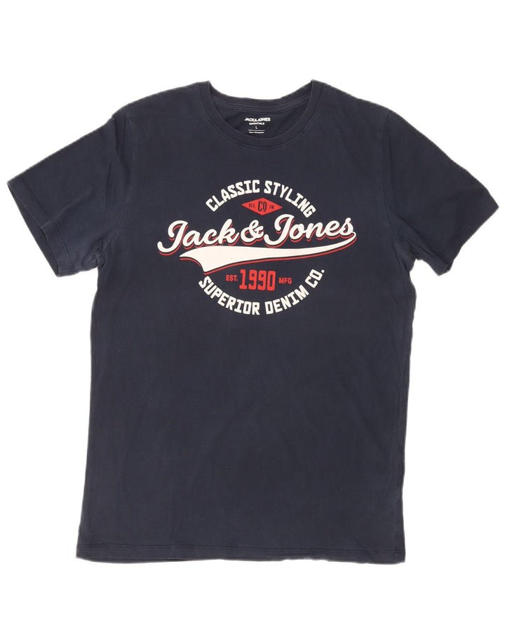 T-shirt grafica da uomo Jack & Jones Top grande in cotone blu navy
