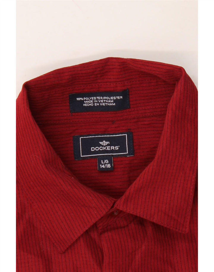 DOCKERS Boys Shirt 14-15 Years Large Red Striped Polyester Vintage Dockers and Second-Hand Dockers from Messina Hembry 