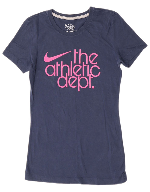 T-shirt grafica Nike da donna slim fit, taglia UK 8, piccola, in cotone blu navy