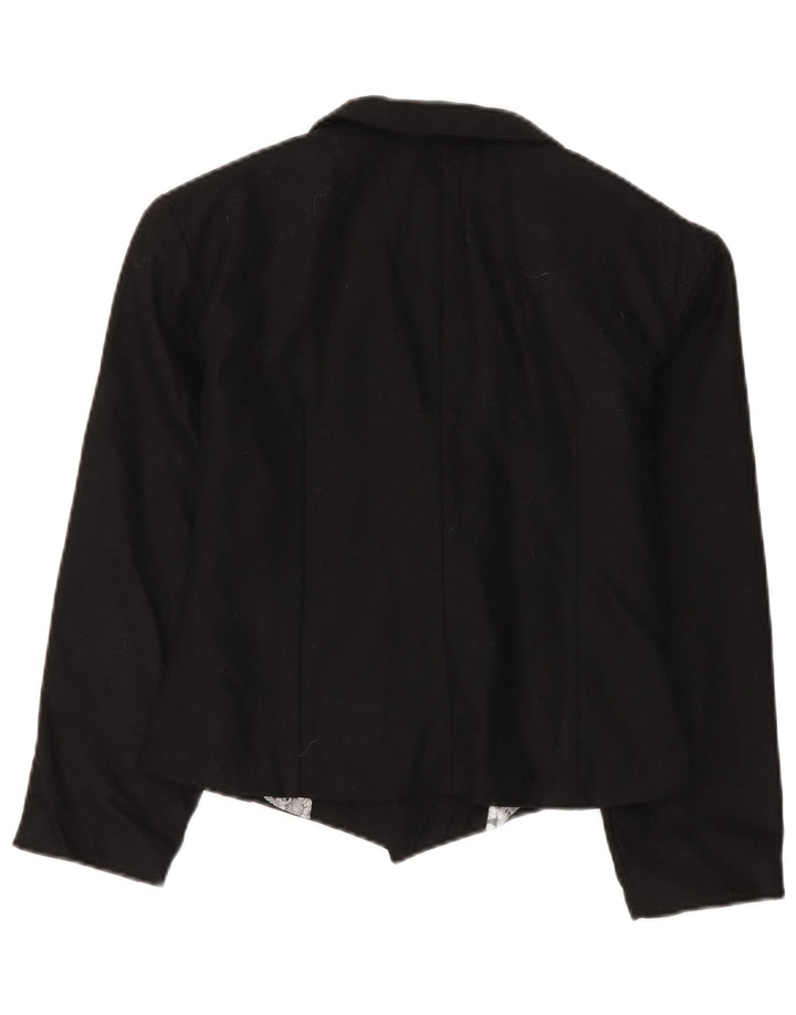 Giacca blazer doppiopetto vintage da donna UK 14 lana nera media