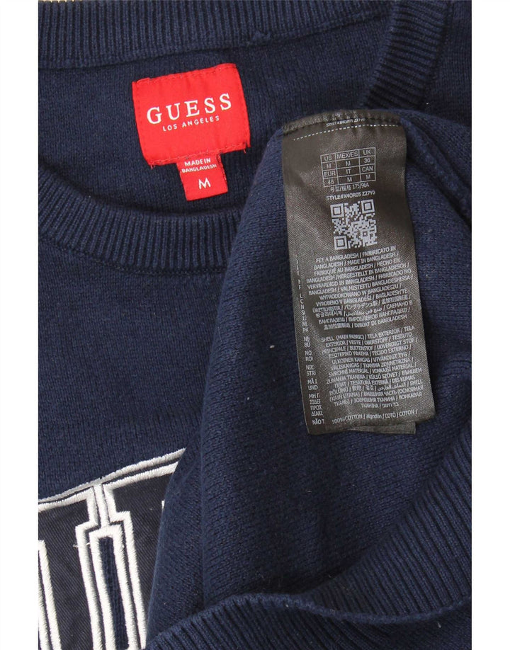 Maglione maglione girocollo con grafica da uomo Guess in cotone blu navy medio