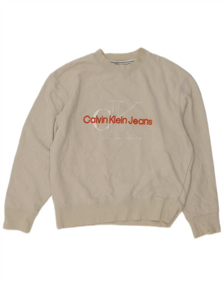 Calvin Klein Jeans Felpa grafica da uomo Maglione medio cotone bianco sporco
