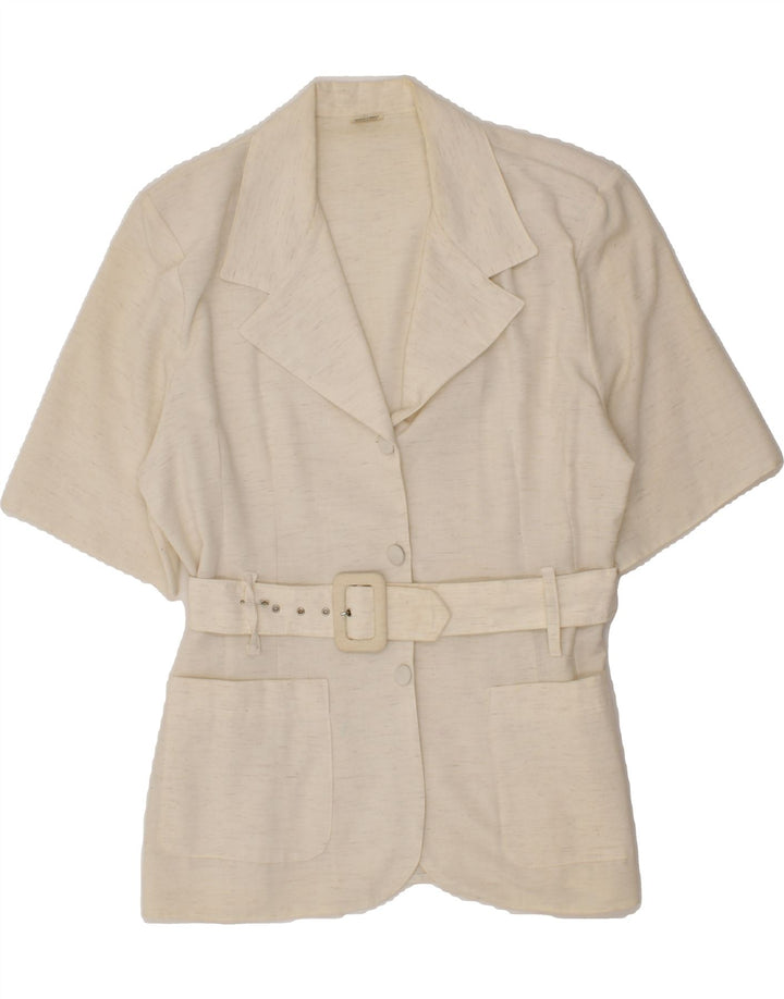 VINTAGE Womens Short Sleeve 2 Button Blazer Jacket UK 18 XL Beige Flecked Vintage Vintage and Second-Hand Vintage from Messina Hembry 