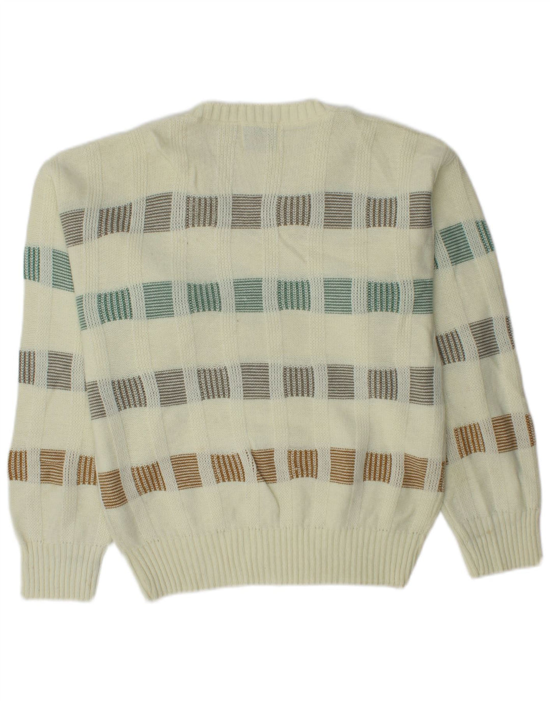 LONDON FOG Maglione da uomo con scollo a V piccolo acrilico a righe bianco sporco