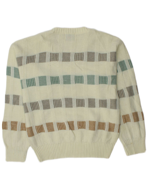 LONDON FOG Maglione da uomo con scollo a V piccolo acrilico a righe bianco sporco