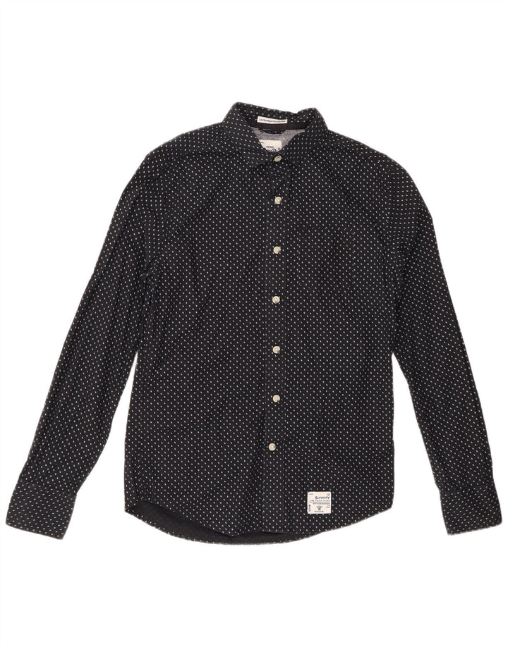 Camicia da uomo SUPERDRY in cotone maculato nero medio