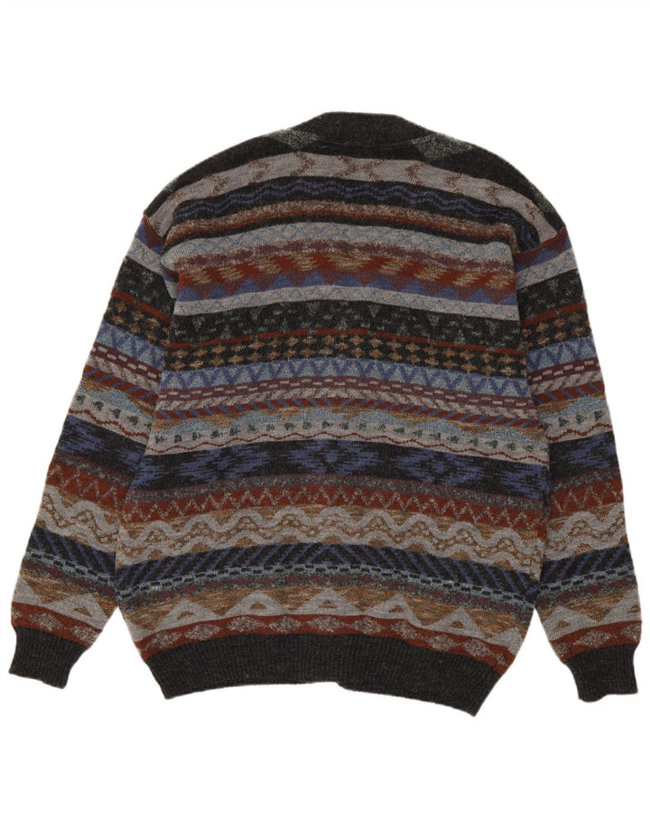 COMPASS CARD Maglione cardigan da uomo IT 52 Lana geometrica grigia grande