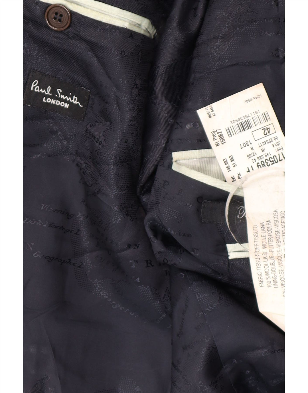 Giacca blazer da uomo a 2 bottoni Paul Smith UK 42 XL Lana gessata blu navy