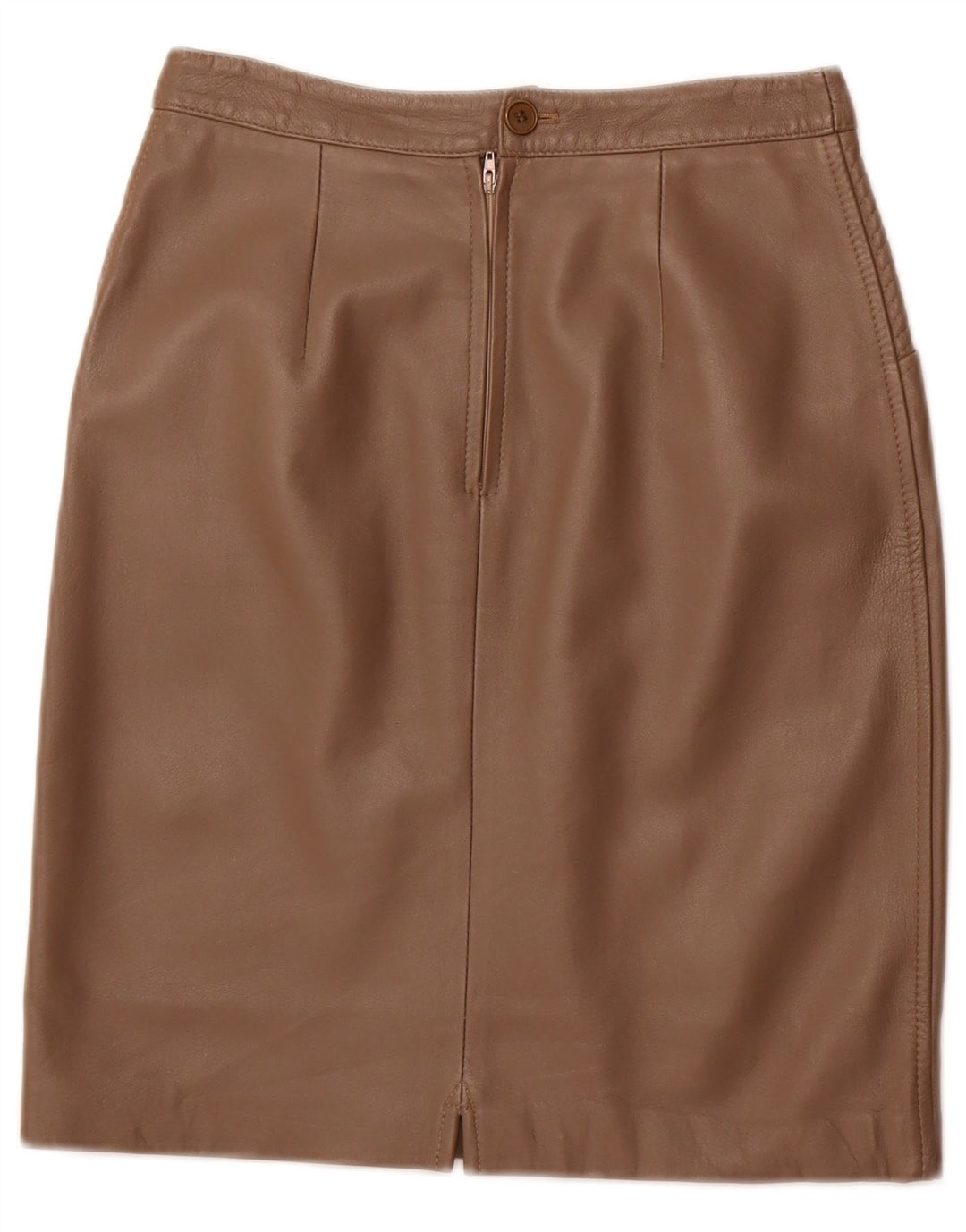 Gonna in pelle a vita alta da donna VINTAGE IT 42 media W26 in pelle marrone