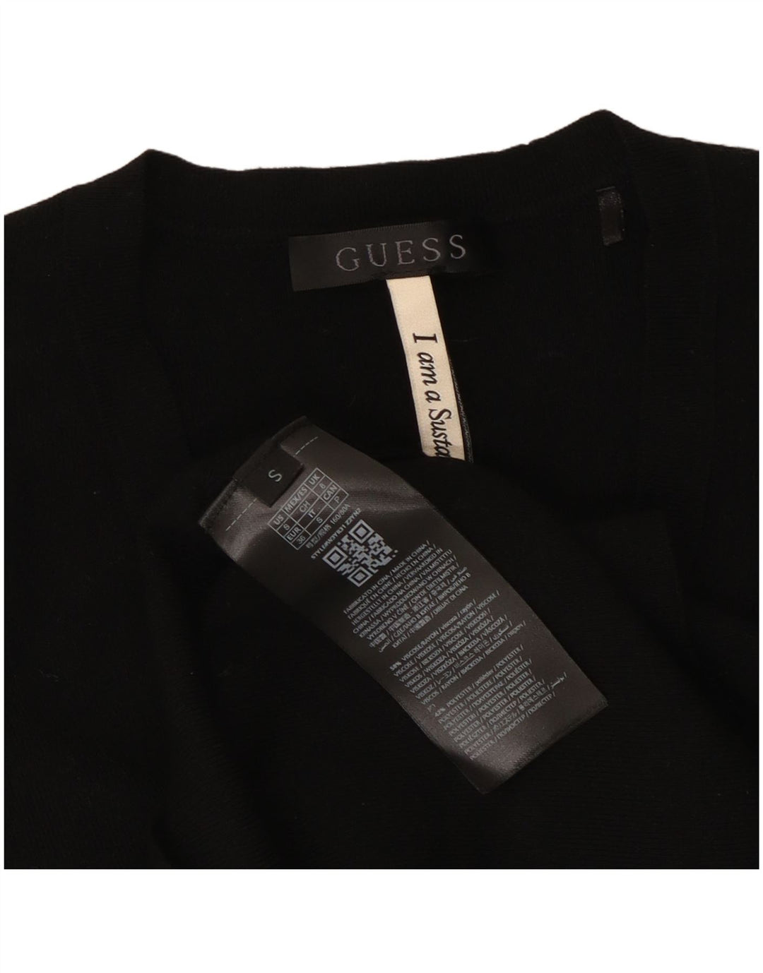 Guess Crop Top da donna a maniche lunghe UK 8 Small Nero in viscosa