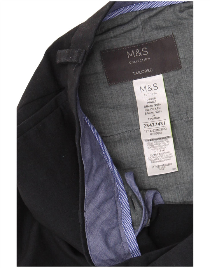 Pantaloni da abito dritti su misura da uomo Marks & Spencer W34 L33 Blu Navy