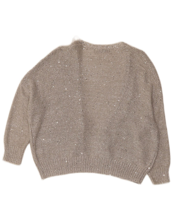 MARKS & SPENCER Maglione cardigan aperto con maniche a 3/4 da donna UK 14 Large Grigio