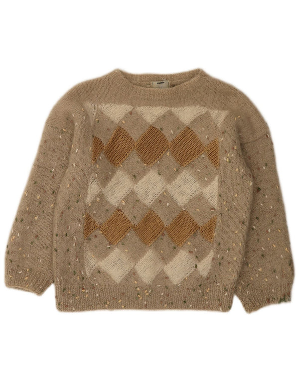 Maglione vintage da donna con scollo a barca UK 12 Argyle/diamante beige medio