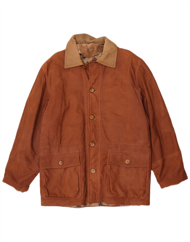 Giacca in pelle vintage da uomo IT 50 grande color marrone marrone