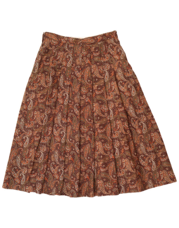 Gonna a pieghe vintage da donna a coltello IT 42 media W26 marrone Paisley