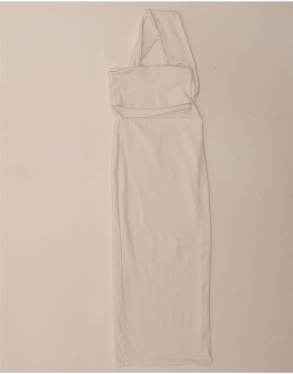 Abito aderente monospalla ritagliato da donna Zara UK 10 piccolo cotone bianco sporco