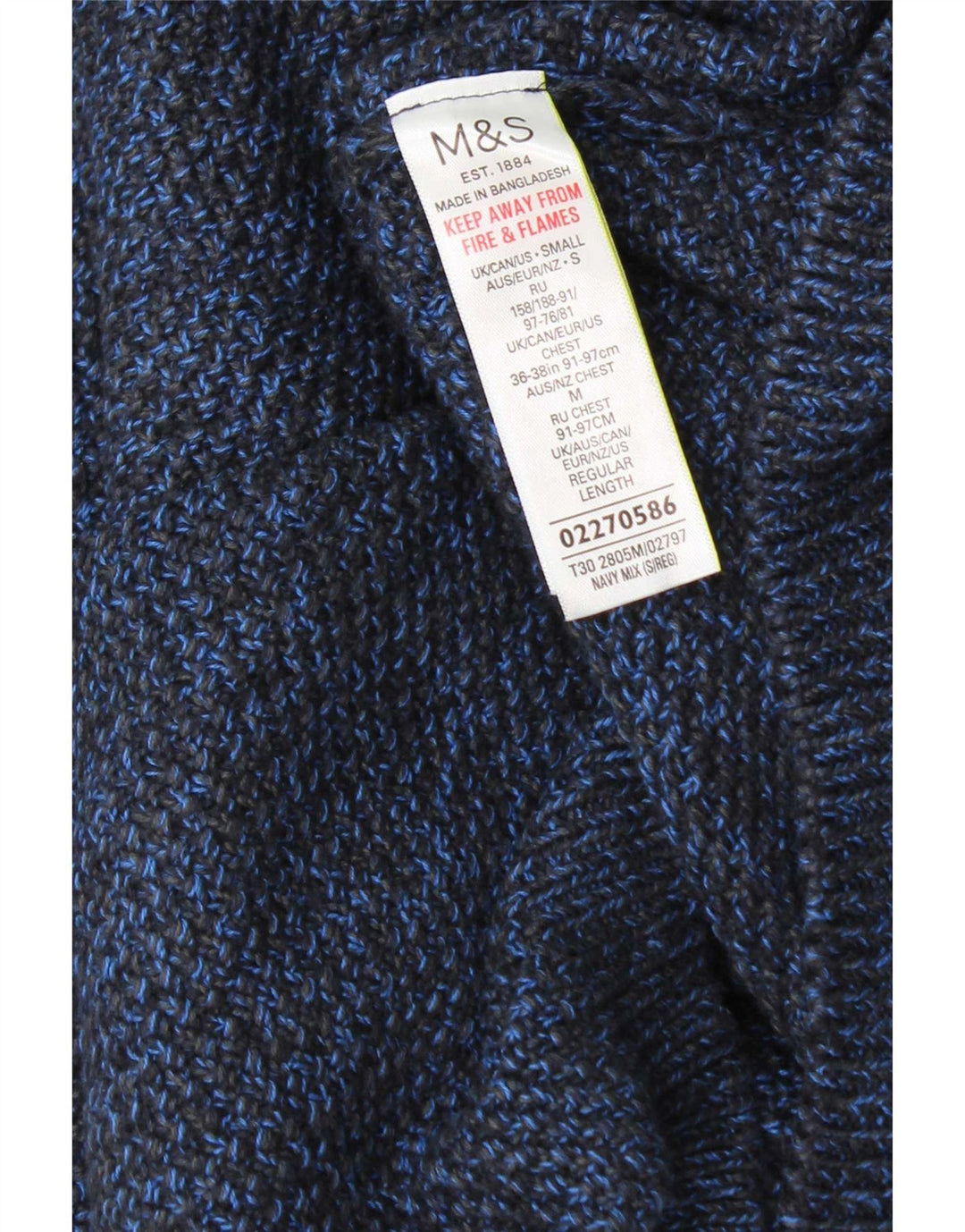 Maglione maglione girocollo da uomo Marks & Spencer piccolo cotone screziato blu