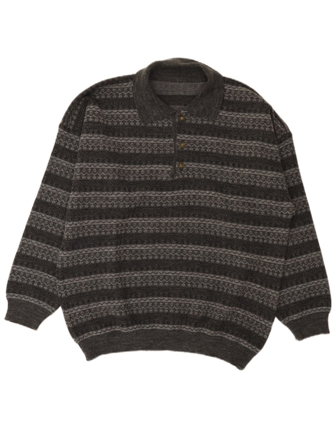 Maglione vintage da uomo con collo alto a righe grigie grandi