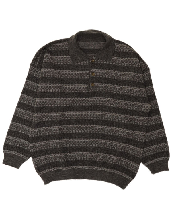 Maglione vintage da uomo con collo alto a righe grigie grandi