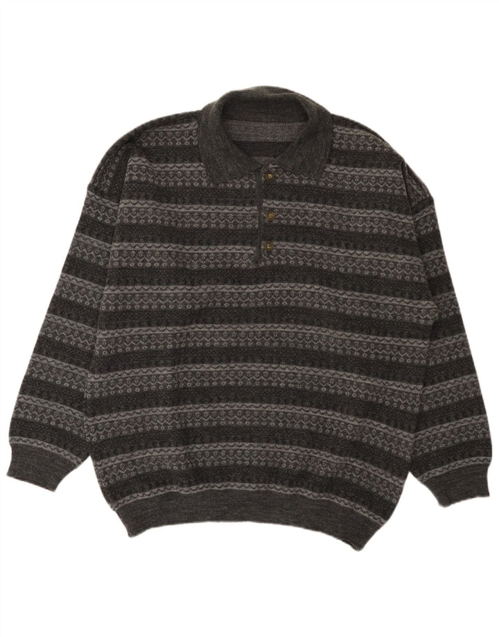 Maglione vintage da uomo con collo alto a righe grigie grandi