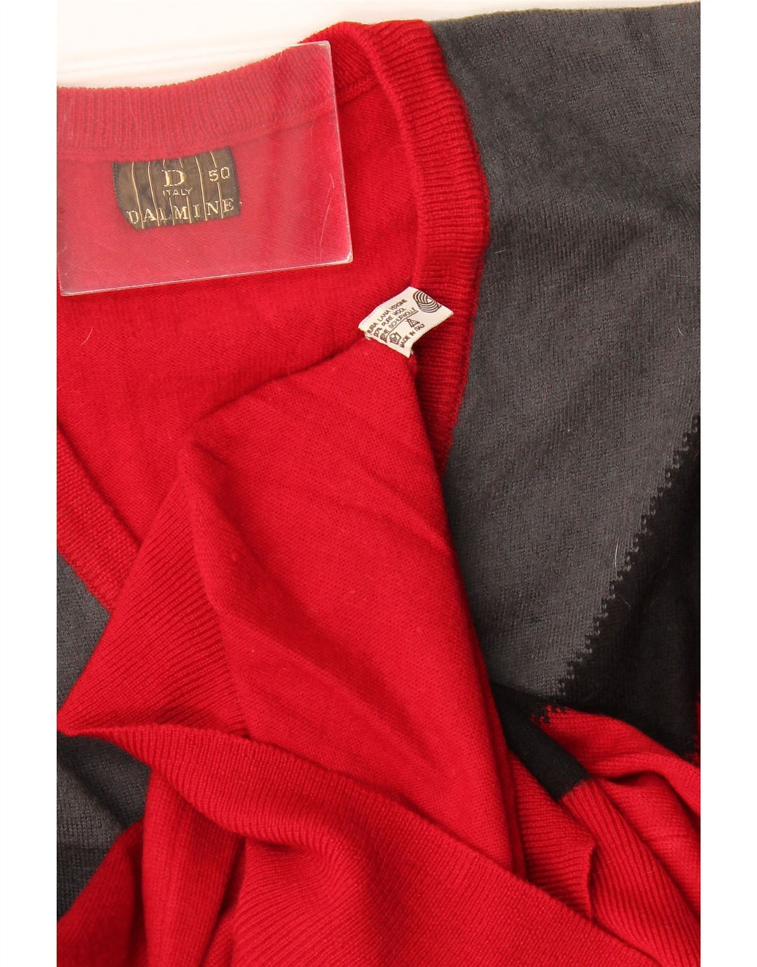 DALMINE Maglione da uomo con scollo a V IT 50 Rosso medio color block in lana vergine