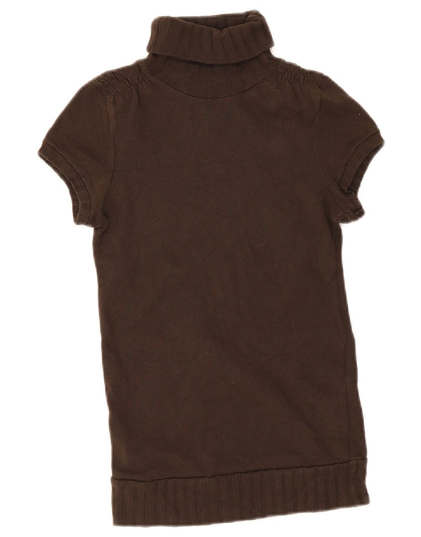 Maglione Zara da donna a maniche corte con collo alto, UK 8, piccolo, in cotone marrone