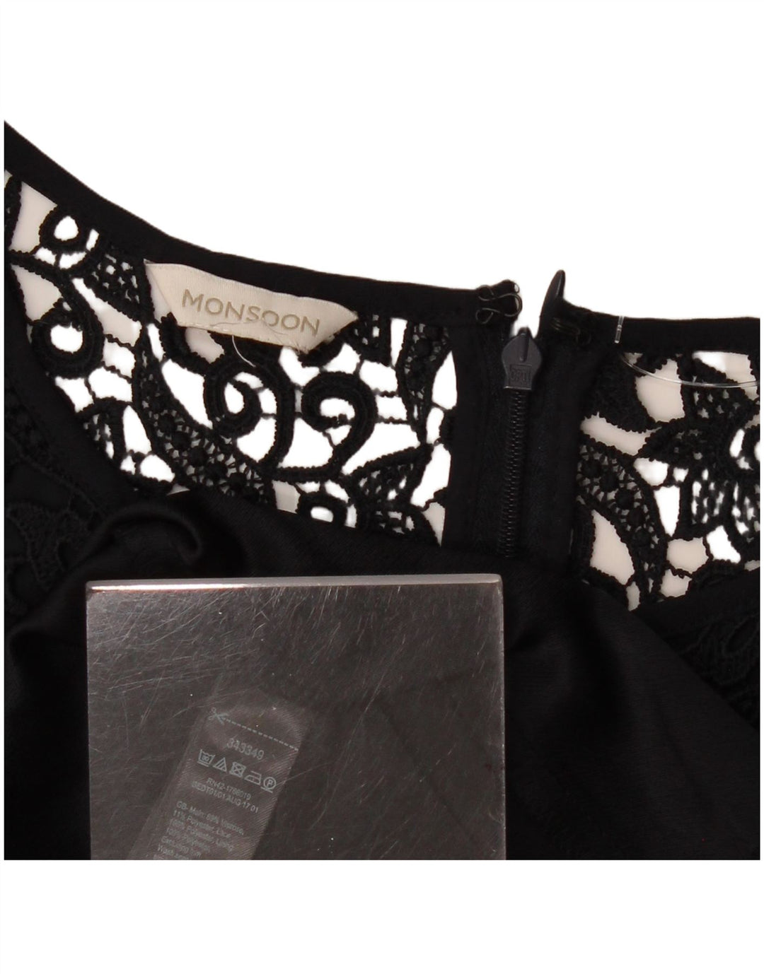 MONSOON Abito da donna a trapezio con maniche a 3/4 UK 10 Piccolo floreale blu navy