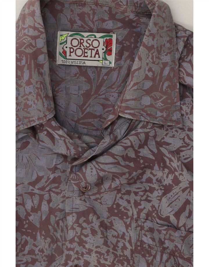 Camicia Uomo Orso Poeta Large In Viscosa Floreale Grigia