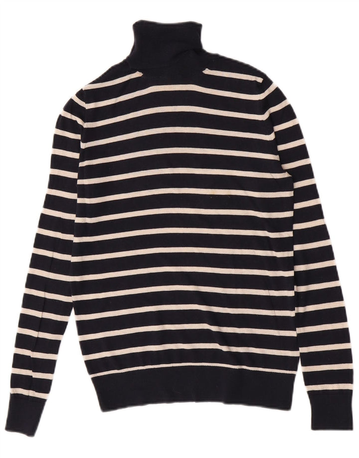 Maglione maglione da donna a collo alto Massimo Dutti UK 10 piccolo a righe blu navy