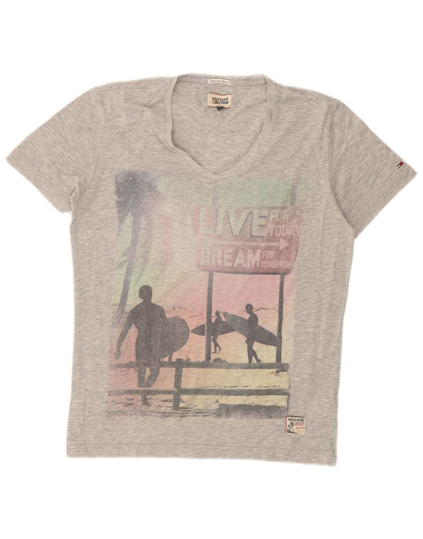 Tommy Hilfiger Mens Graphic T-Shirt Top Medium Grey Flecked Polyester
