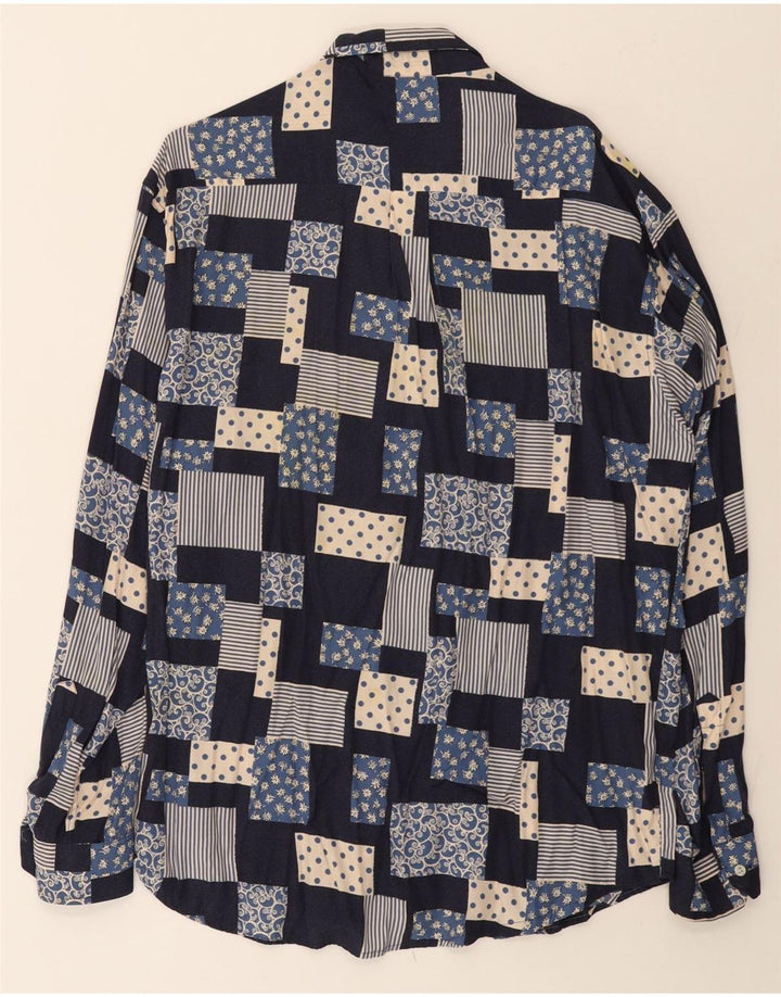 Camicia da uomo vintage grande patchwork blu navy