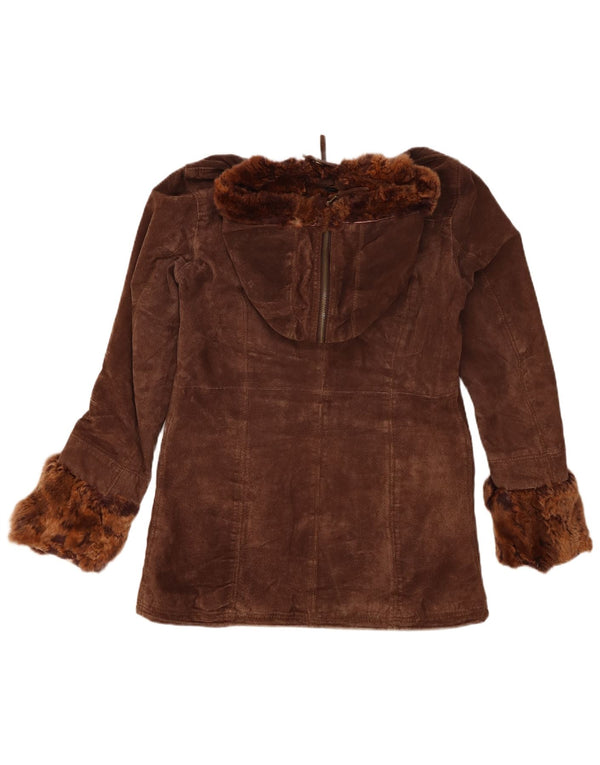 Giacca a vento da donna in pelle scamosciata con cappuccio Conbipel UK 14 in pelle marrone medio